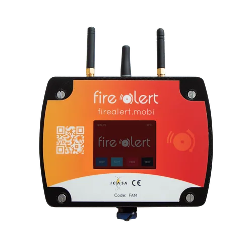 The Firealert FAM controller: a sealed box with three antennas and a small display